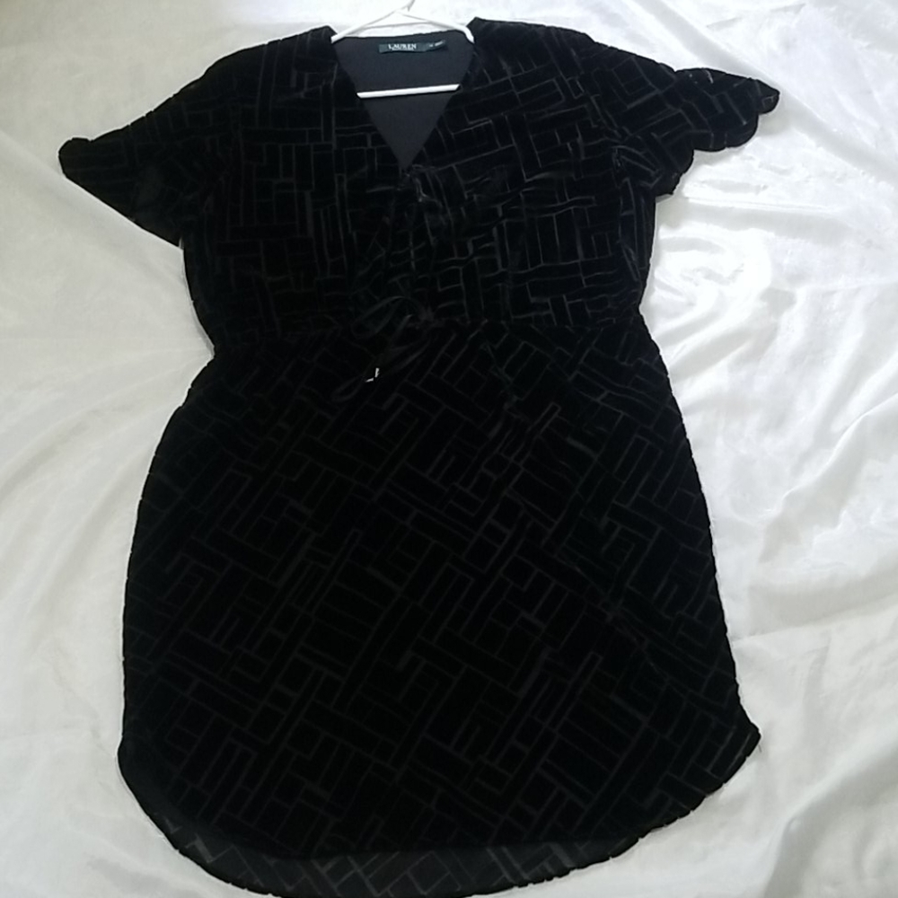 Ralph Lauren Velvet Dress, Tie waist, short sleeve